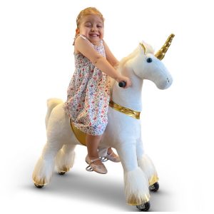 Einhorn Spielpferd auf Rollen XXL  Gold lenkbar
