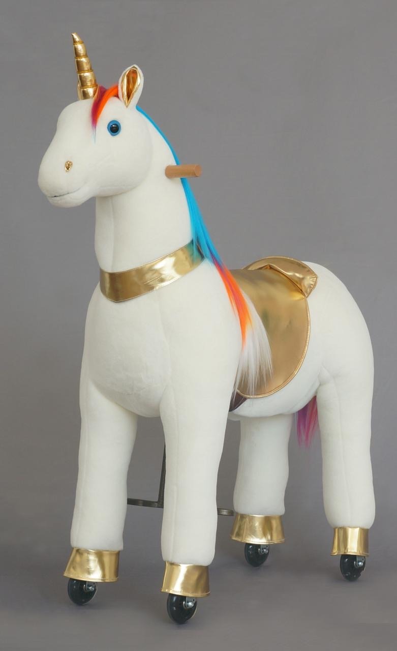 einhorn spielpferd auf rollen xxl gold lenkbar