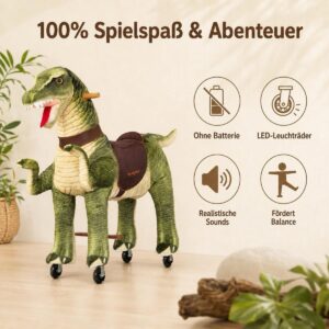 dinosaurier auf rollen xxl (reiten + lenken) mit sound