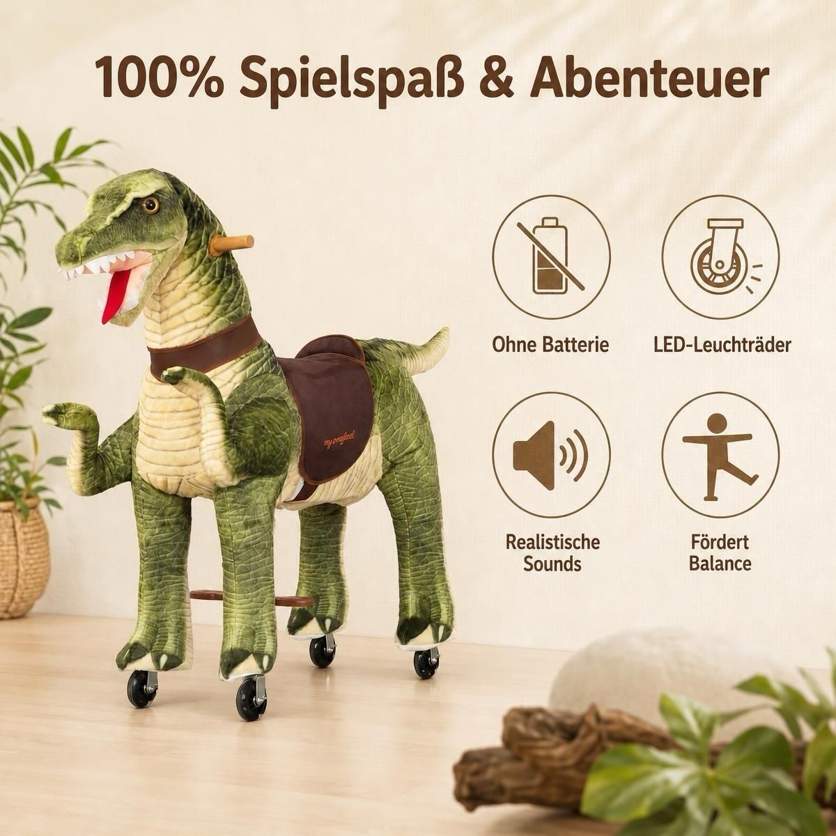 dinosaurier auf rollen xxl (reiten + lenken) mit sound