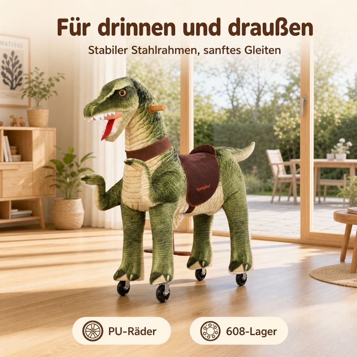 dinosaurier auf rollen xxl (reiten + lenken) mit sound