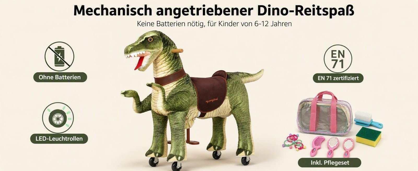 dinosaurier auf rollen xxl (reiten + lenken) mit sound