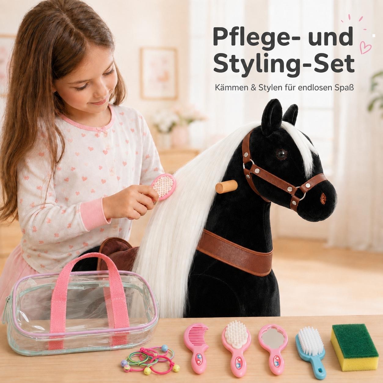 spielpferd schwarz/black xxl amadeaus auf rollen mit reit und lenkfunktion