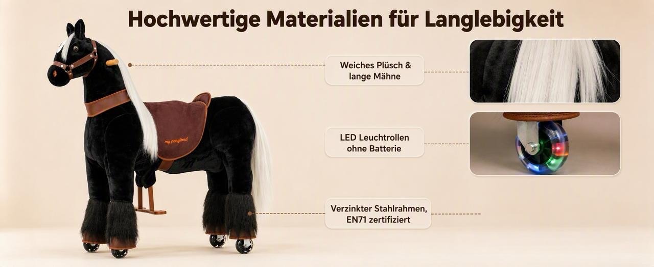 spielpferd schwarz/black xxl amadeaus auf rollen mit reit und lenkfunktion